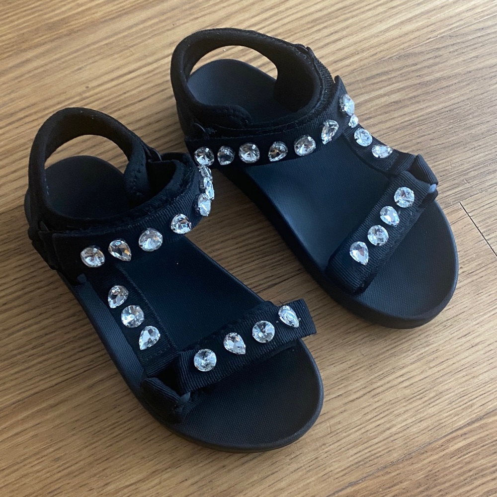 Monnalisa Girl Rhinestone Crystal Sparkle Black Sandals Size EUR 35